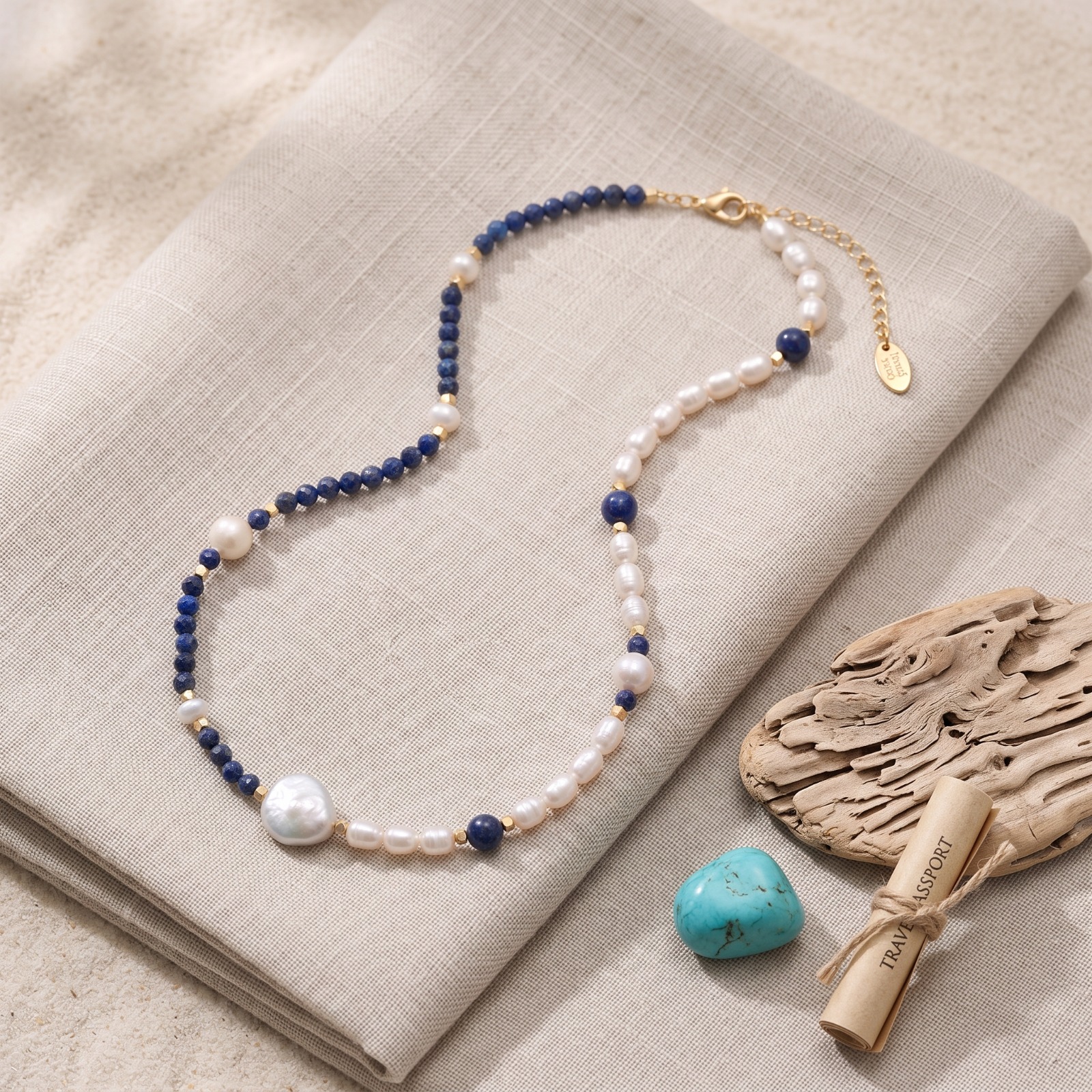 18K Plated Natural Stone Fine Beads Freshwater Pearl Necklace